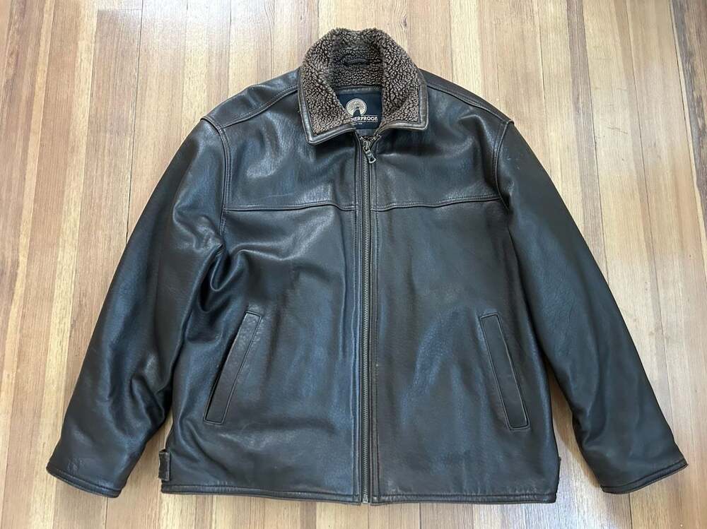 Weatherproof Garment Company Men's Brown Leather Jacket with Faux Fur Collar